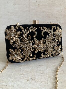 Black Velvet Rectangular Clutch Bag, 4 of 10