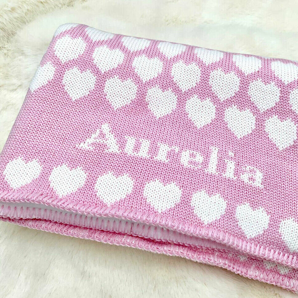 Personalised Knitted Heart Baby Blanket By Justine Louise