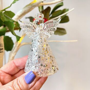 Christmas Glass Hanging Angel With Sparkle Skirt, 4 of 4