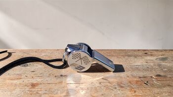 Personalised F3 Racing Whistle Gift – Engraved Metal Referee Whistle In Themed Box, 5 of 6