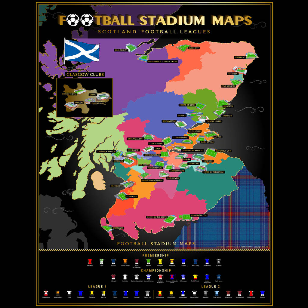 Scottish Football Stadiums Scratch Off Map By Football Stadium Maps ...