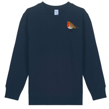 Childrens Unisex Organic Cotton Embroidered Robin Christmas Jumper, 6 of 11