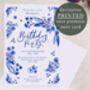 Personalised A6 Blue Floral Birthday Party Invitation, thumbnail 1 of 3