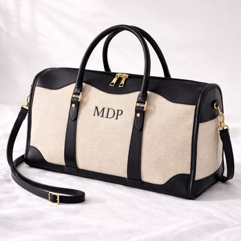 Personalised Large Lily Canvas And Faux Leather Holdall Duffle Bag, 3 of 6