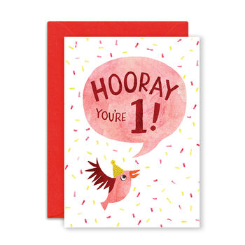 'Hooray You're One' Illustrated 1st Birthday Card, 2 of 2