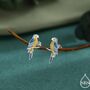 Blue And Yellow Macaw Parrot Bird Stud Earrings In Sterling Silver, thumbnail 1 of 10
