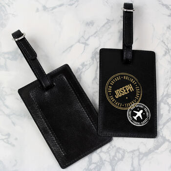 Personalised Stamped Black Leather Luggage Tag, 2 of 4