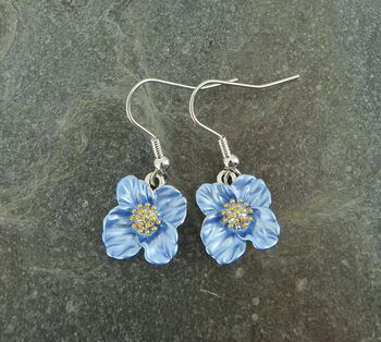 Poppy Blue Flower Drop Earrings, 3 of 4