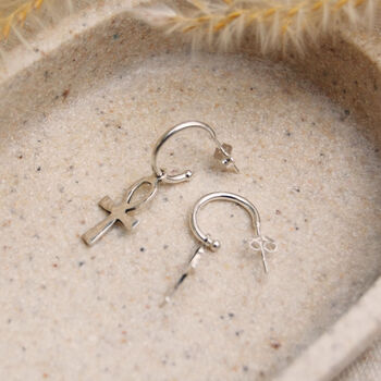 Ankh Charm Hoop Earrings In Silver Or Gold, 6 of 6