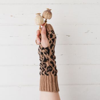 Leopard Lambswool Knitted Wrist Warmers, 3 of 12