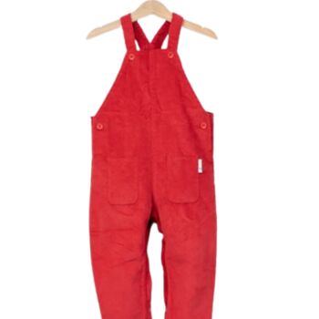 Red Organic Cotton Corduroy Dungarees And T Shirt Set, 3 of 6