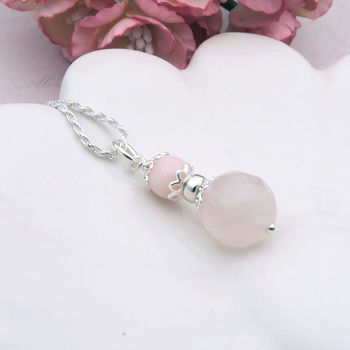 Pink Opal And Rose Quartz Necklace October Birthstone, 4 of 4
