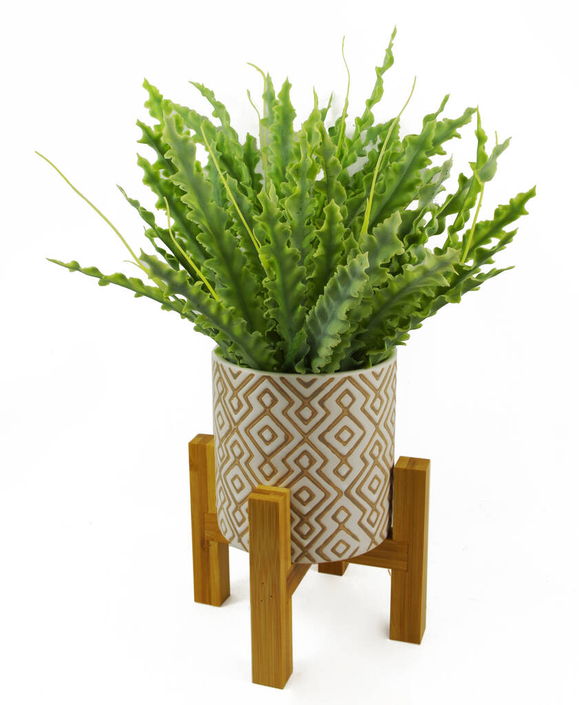 Ceramic Planter With Stand And Artificial Fern Plants, 1 of 8