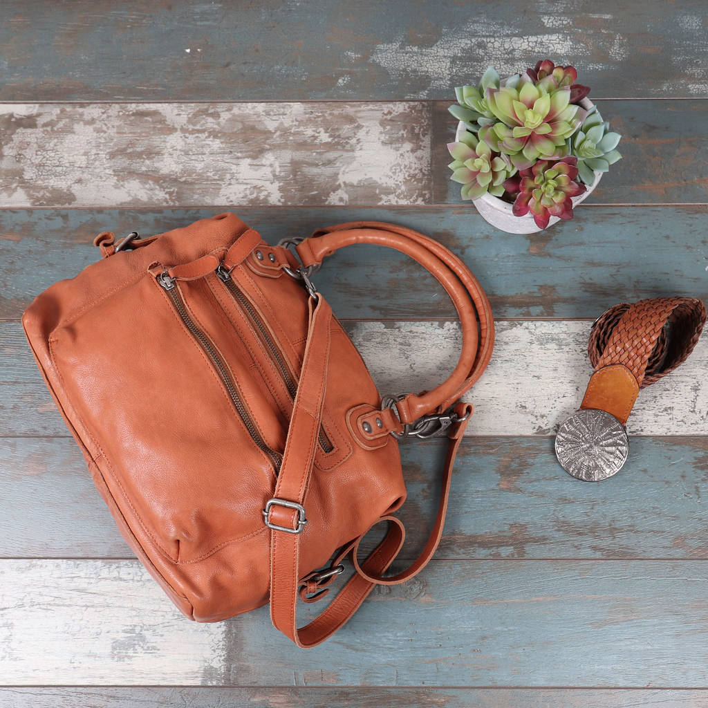 Hampton Leather Zip Handbag, Coral Tan By The Leather Store ...