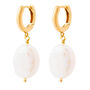Baroque Pearl Drop Huggie Hoop Gold Plated Earrings, thumbnail 3 of 4