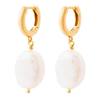 Baroque Pearl Drop Huggie Hoop Gold Plated Earrings, 3 of 4