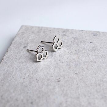 Sterling Silver Honeycomb Stud Earrings, 2 of 6