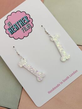 Bone Glitter Resin Earrings / Skeleton Lover Gift / Novelty Gothic Jewellery / Halloween Earrings / Horror Movie Lover, 5 of 5
