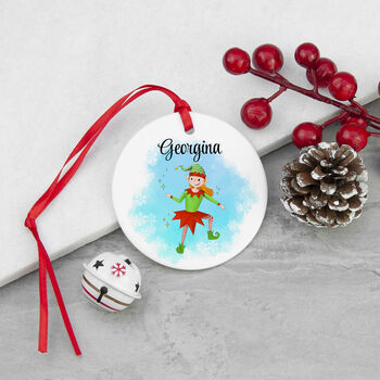 Personalised Playful Elf Christmas Ornament, 9 of 9
