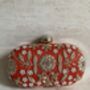 Orange Raw Silk Oval Pearl Clutch Bag, thumbnail 7 of 10