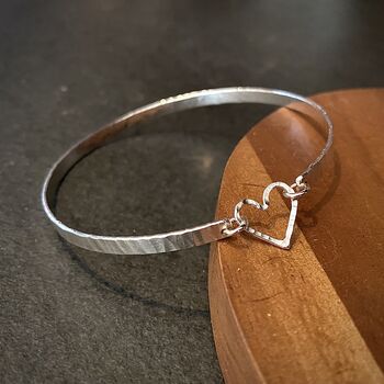 Single Hammered Bangle With Silver Heart, 3 of 5