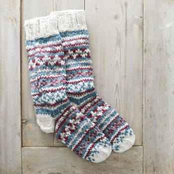 Fair Trade Fair Isle Wool Unisex Slipper Socks, 5 of 12