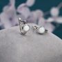 Sterling Silver White Opal Huggie Hoop Earrings, thumbnail 2 of 11