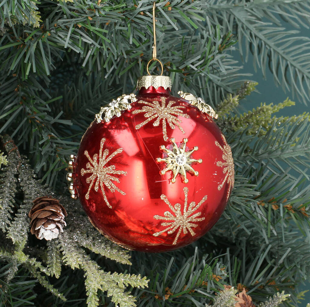 Red Glass Bauble With Gold Stars By The Christmas Home ...