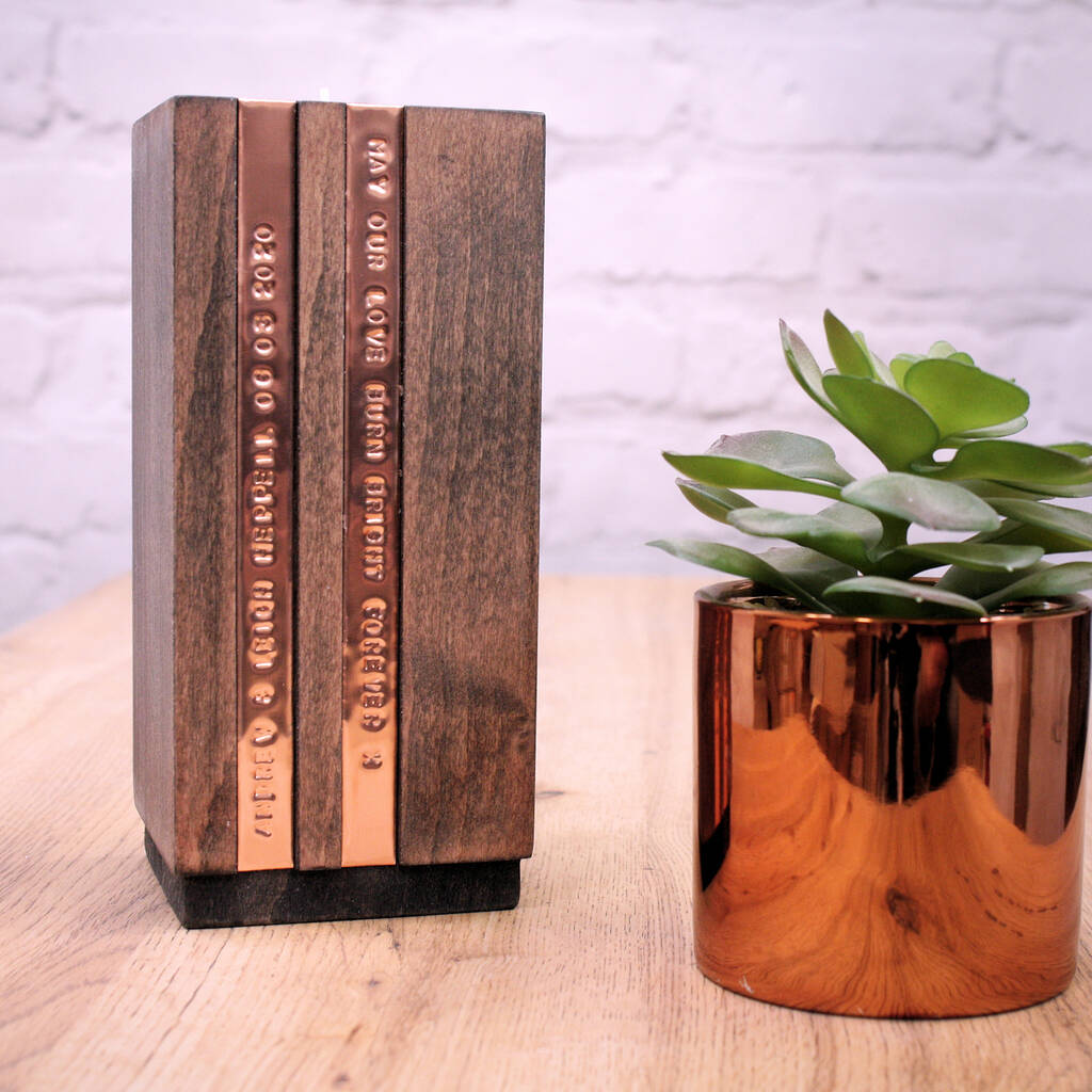 Personalised Wood And Copper Candle Holder, 1 of 11