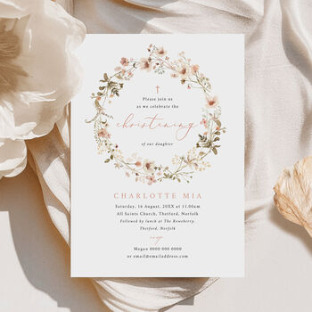 Pink Floral Personalised Christening Invitation, 3 of 3