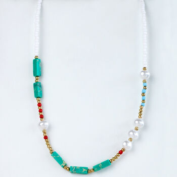 Pearl And Green Marbled Beaded Necklace, 3 of 4