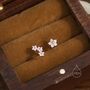 Sterling Silver Asymmetric Forget Me Not Flower Bouquet Cz Stud Earrings, thumbnail 3 of 12