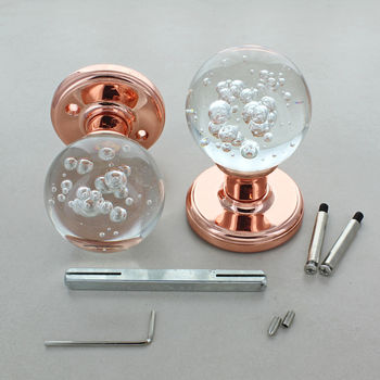Rose Gold Copper Bubbles Glass Mortice Door Knobs, 4 of 4