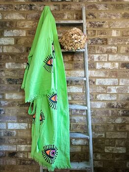 Long Organic Cotton Robe: Bright Green Eye, 2 of 4