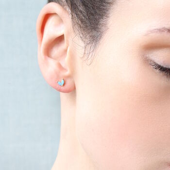 Turquoise Blue Dainty Flower Sterling Silver Stud Earrings, 2 of 3