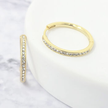 20mm Small Round Dainty Gold Plated Hoops With Crystals, 6 of 6