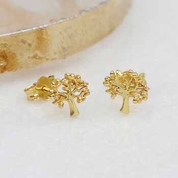 18ct Gold Plated Tree Of Life Stud Earrings, 2 of 6