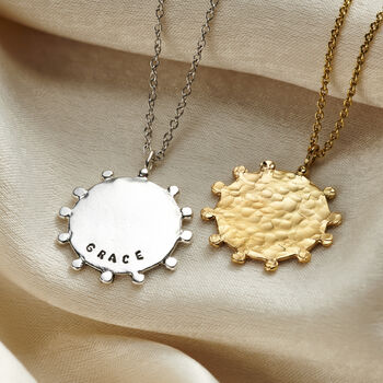Personalised Crown Hammered Disc Necklace, 4 of 10