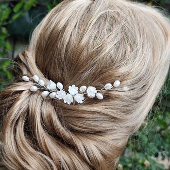 Pearl Flower Bridal Hair Pin With Gold Or Silver Wire, 4 of 13