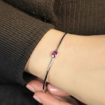 Minimalist Ruby July Birthstone Sterling Silver Bangle, 3 of 5