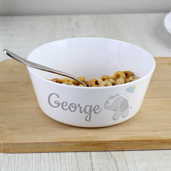 Personalised Hessian Elephant Baby Plastic Bowl, 4 of 4