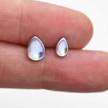 Simple Sterling Silver Droplet Moonstone Stud Earrings, 2 of 12
