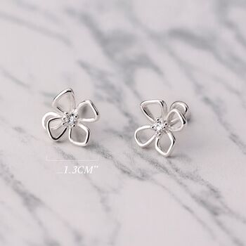 Sterling Silver Flower Petal Crystal Stud Earrings, 5 of 9