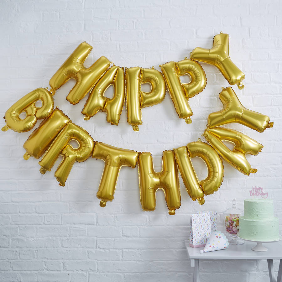 Gold Foiled Happy Birthday Bunting Balloon Decoration, 1 of 2