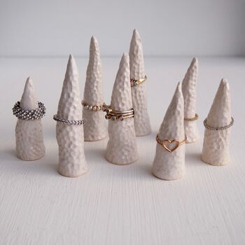 Handmade White Ceramic Circle Texture Ring Display Cones, 6 of 7