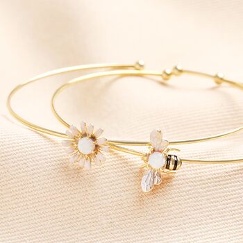 Adjustable Opal Bee Open Bangle In Gold, 3 of 3