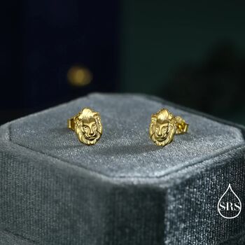 Lion Head Stud Earrings In Sterling Silver, 9 of 12