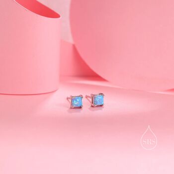 Blue Opal Square Stud Earrings In Sterling Silver, 3 of 12