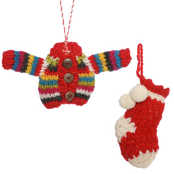 Fairtrade Handmade Mini Wool Christmas Tree Decorations, 2 of 4