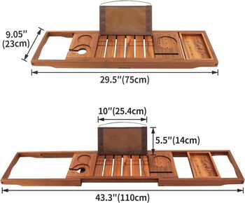 Teak Expandable Bamboo Bath Caddy Tray, 2 of 3